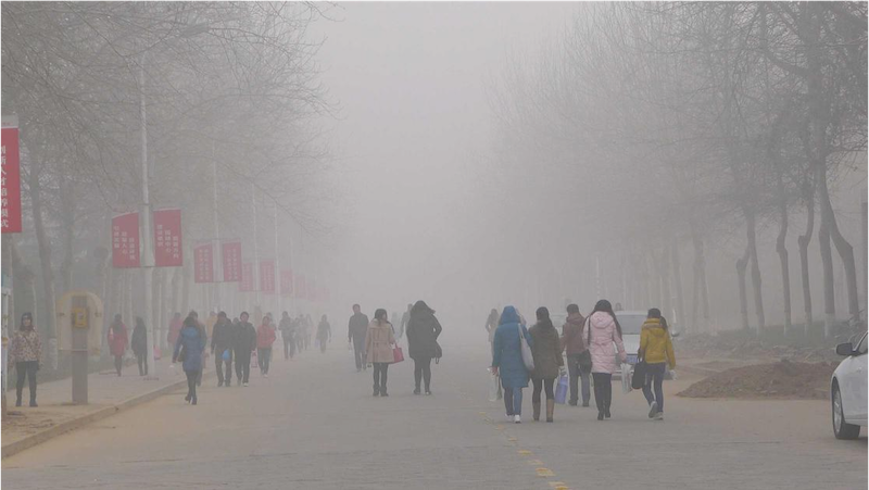 Pollution atmosphérique à l’université d’Anyang, dans la province du
Henan, en Chine, le jour de Noël 2013. Source : https://www.rbf.org/grantees/clean-air-initiative-asian-cities-center-inc.