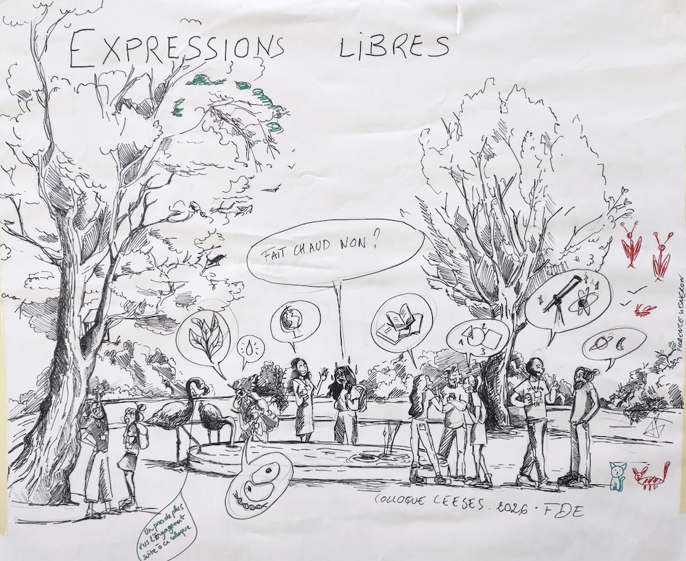Je n’ai fait aucune photo lors du colloque, bizarrement. Donc pas d’image. Si ce n’est celle-ci, d’un superbe dessin illustrant nos pauses café © Florence Vigneron.