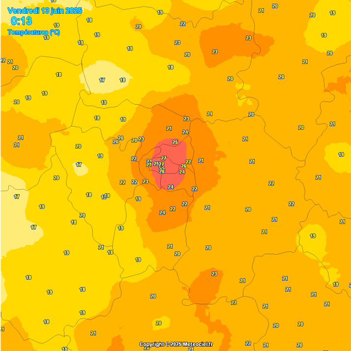Carte de températures de la région parisienne le 19 juin 2025 à 0 h
13. Source : Christophe Cassou